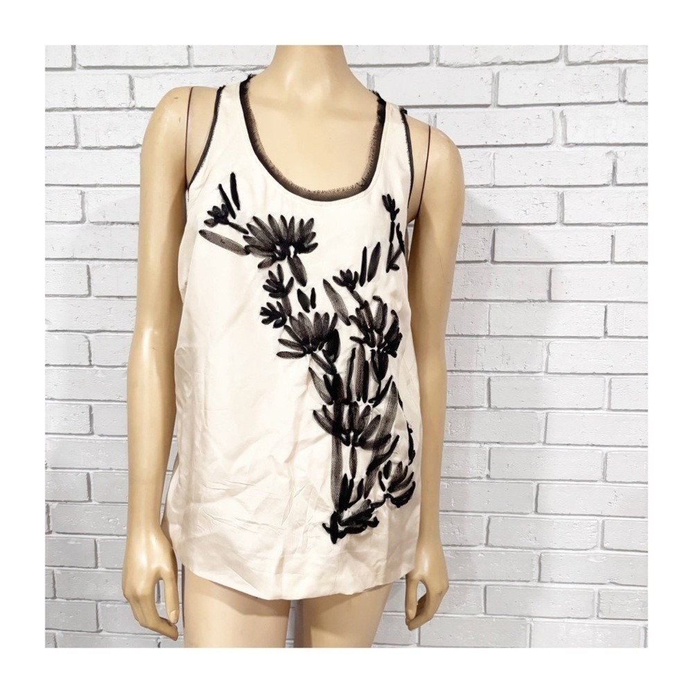 J.Crew Black Floral Embroidered Cream Tank Top Preppy Fall Sz 12